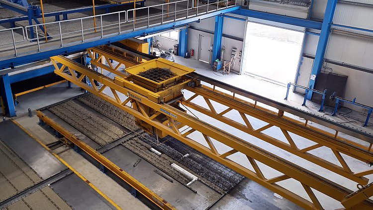 Concreting area of the new precast concrete plant of the company Lauter