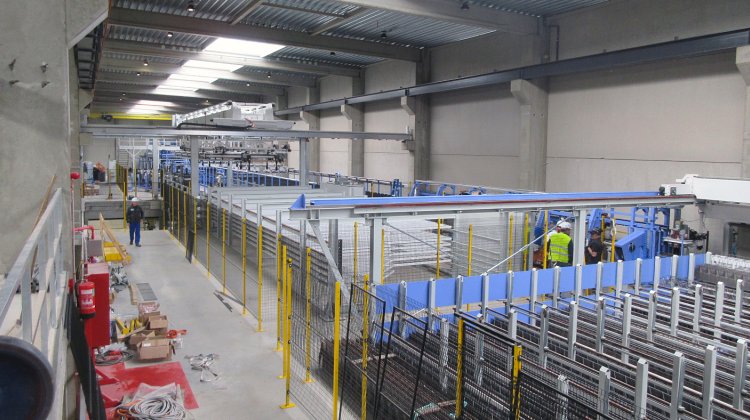 Interior view pallet carousel system precast concrete plant